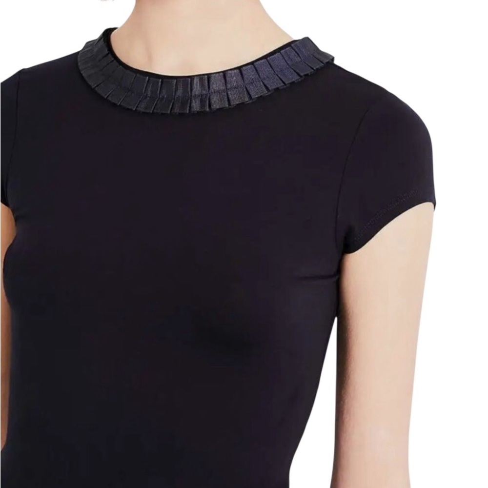 TED BAKER Sillia frill neck pleat ribbon ruffle embellished t-shirt tee top - Picture 2 of 8